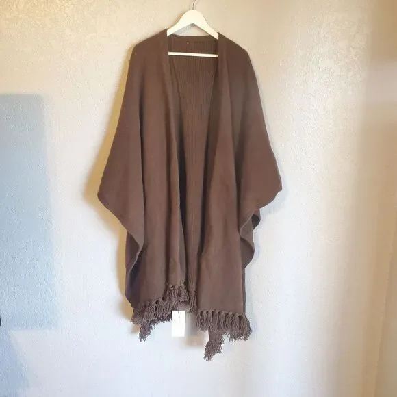 Ruth Huffman American Buffalo Hair Natural Brown Fringed Soft Shawl One Size New